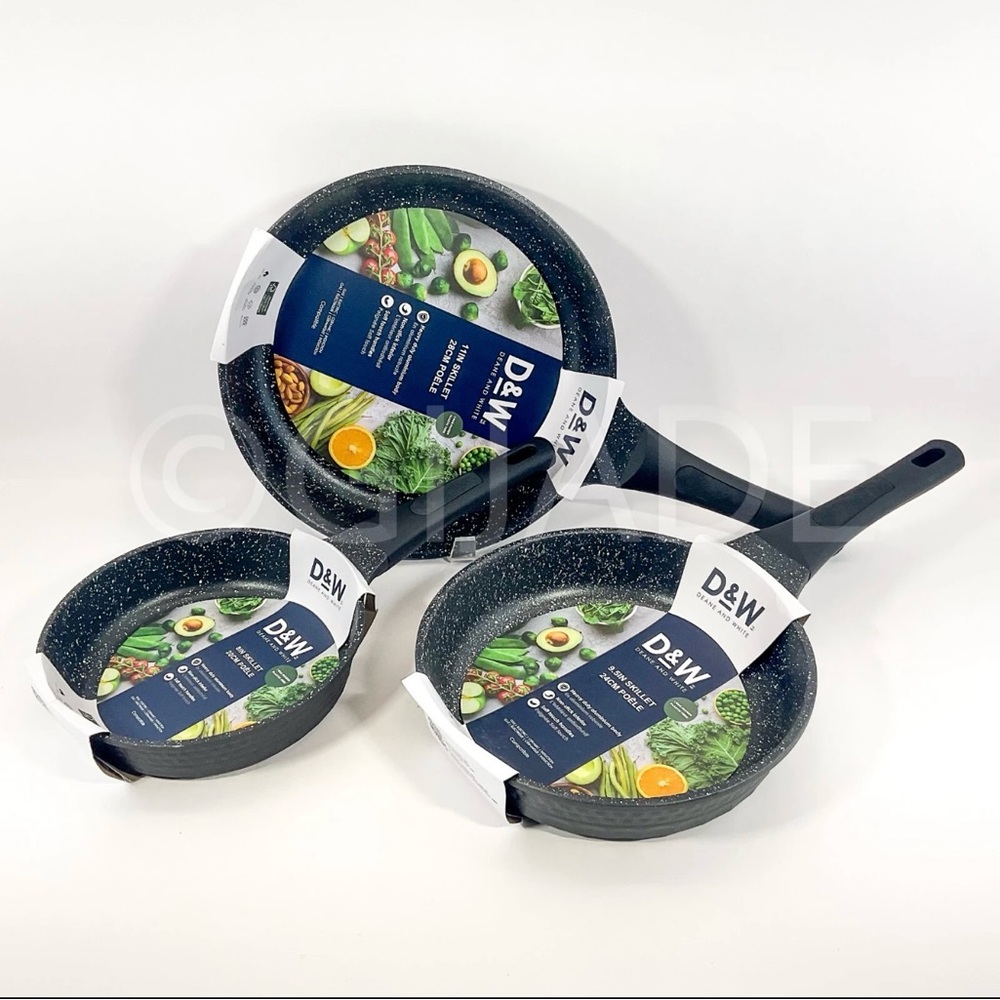 Deane & White D&W 3Pc Frying Pan / Skillet Set 11" 9.5″ & 8" Black Cookware New